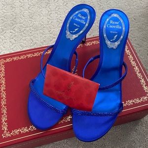 Rene Caovilla blue satin heels